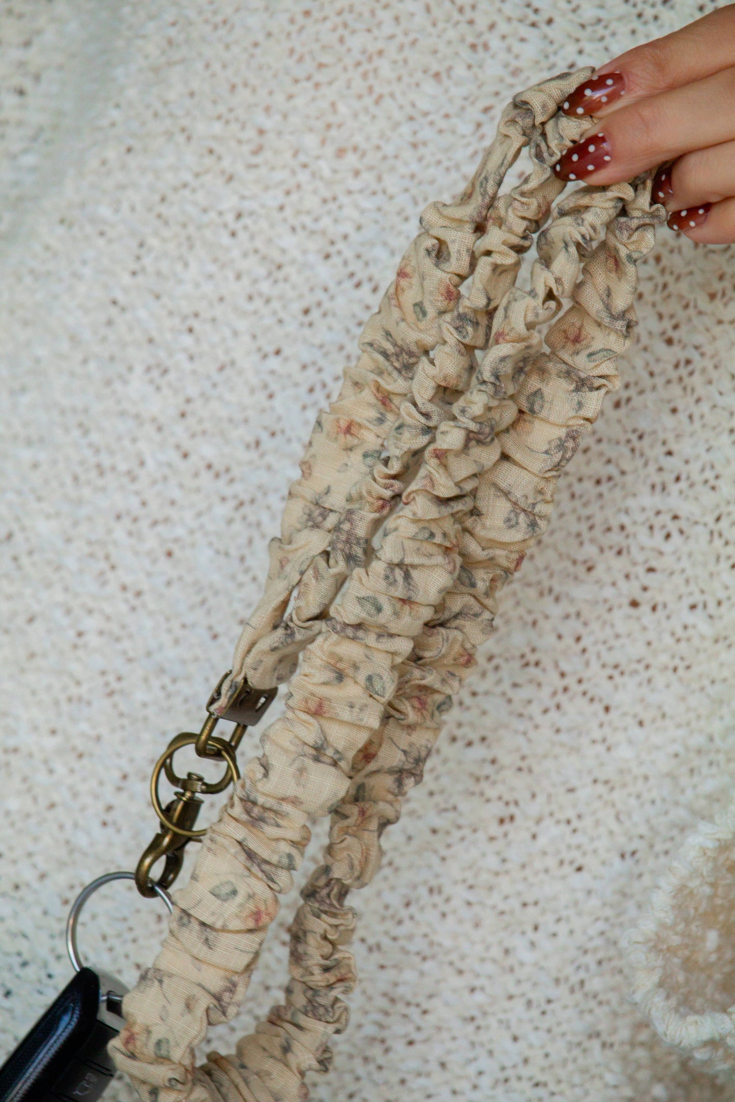 Beige Floral Lanyard