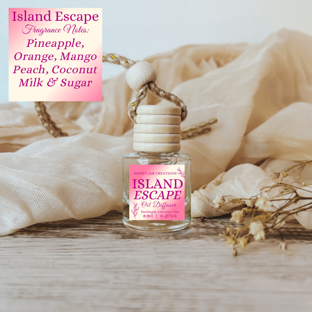 Hanging Car Diffusers | Island Escape | Made in USA: Round Bottle