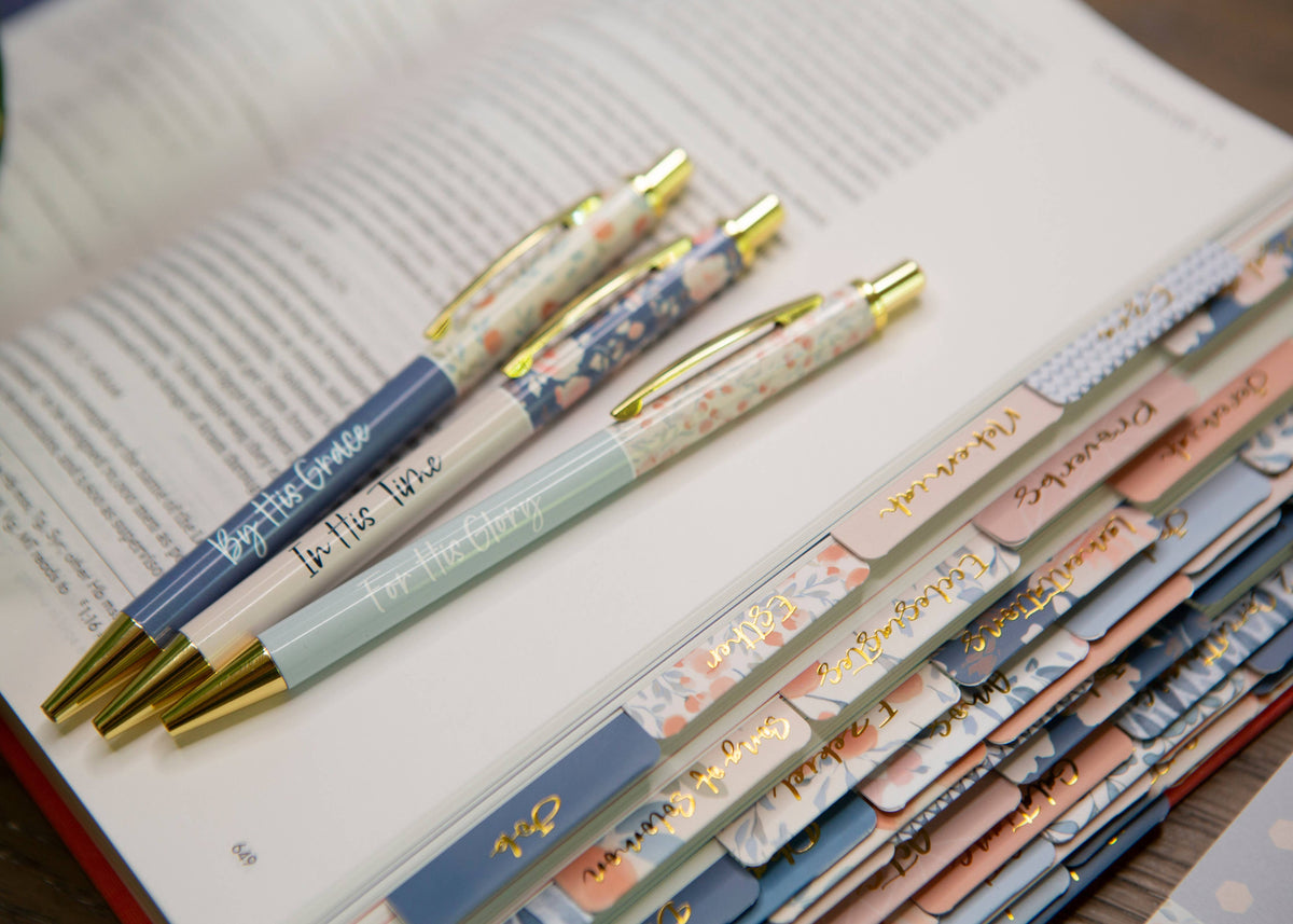 Blue Floral Christian Pens