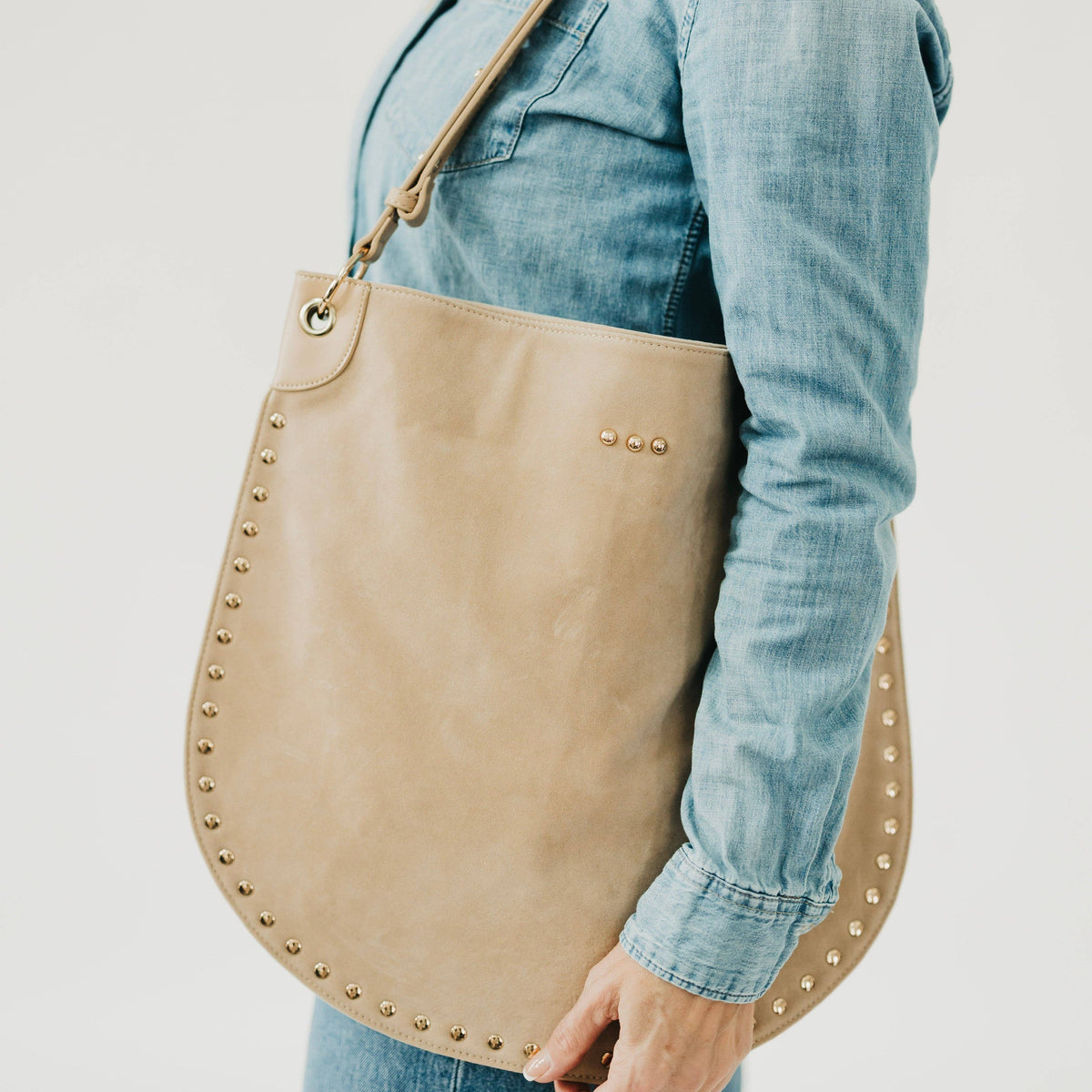 Rosalie Rivet Suede Hobo Bag: Oat