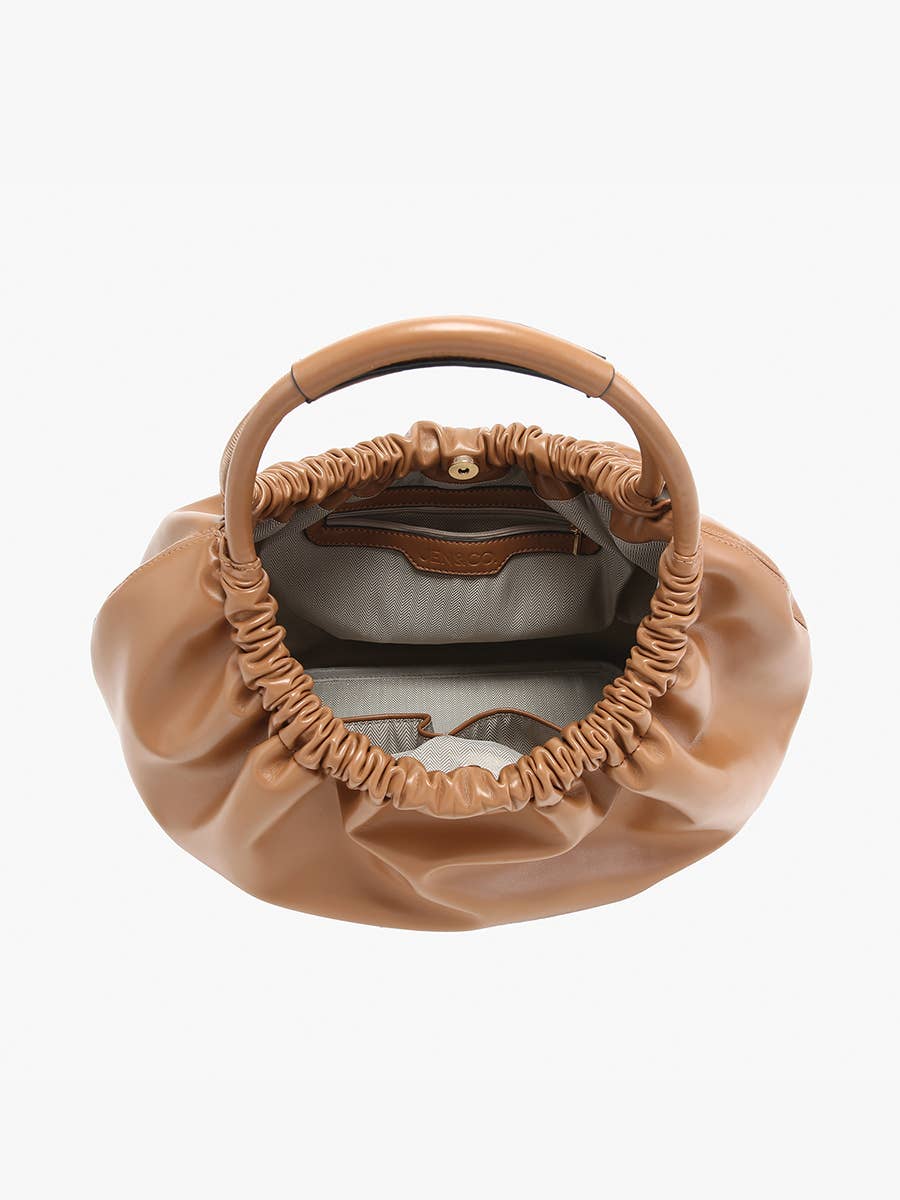 Jen & Co- Lena Ruched Shoulder Bag w/ Round Handle: Merlot