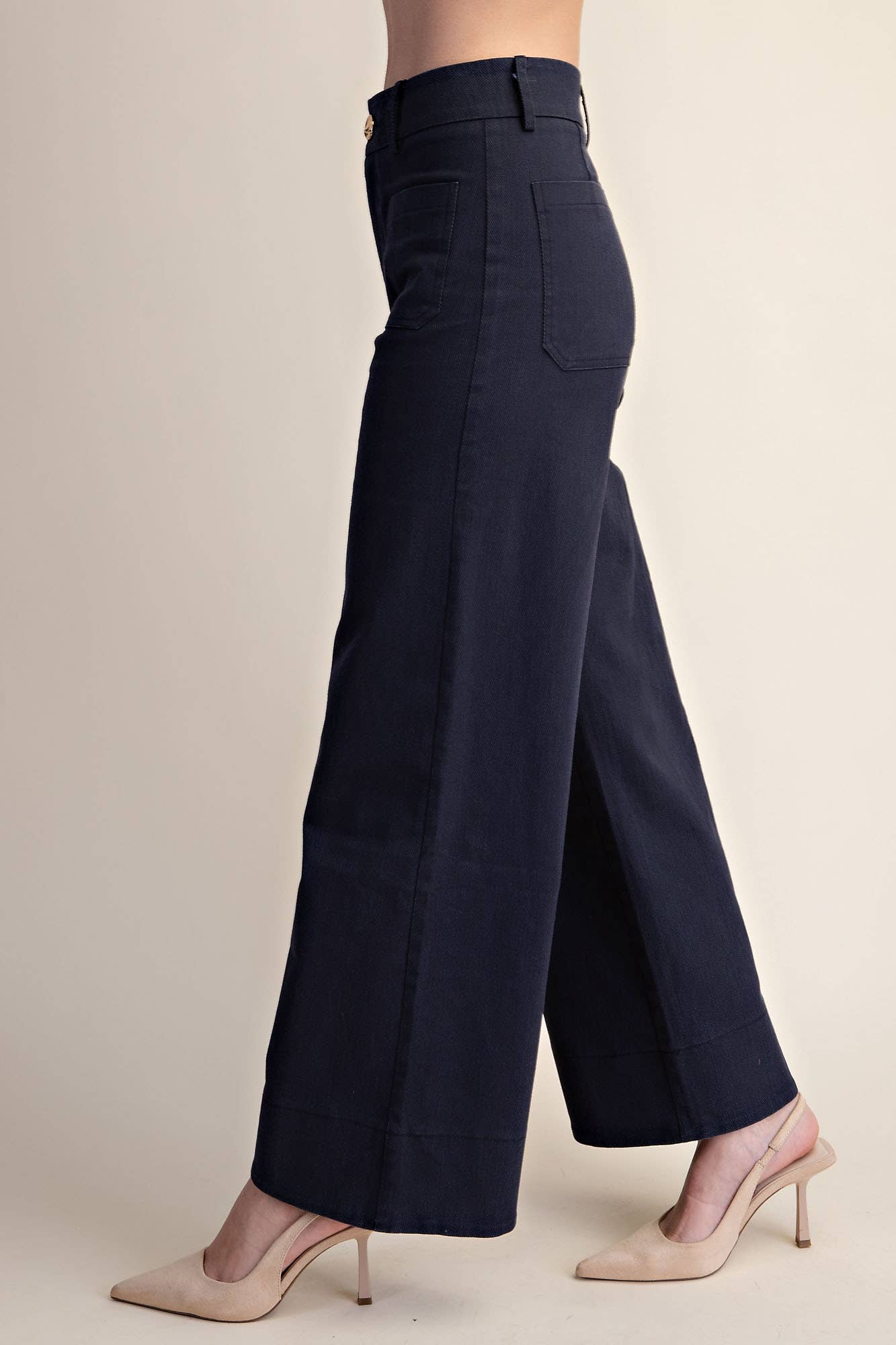Stretchy Jeans High Rise Front Pocket Wide Leg: Navy