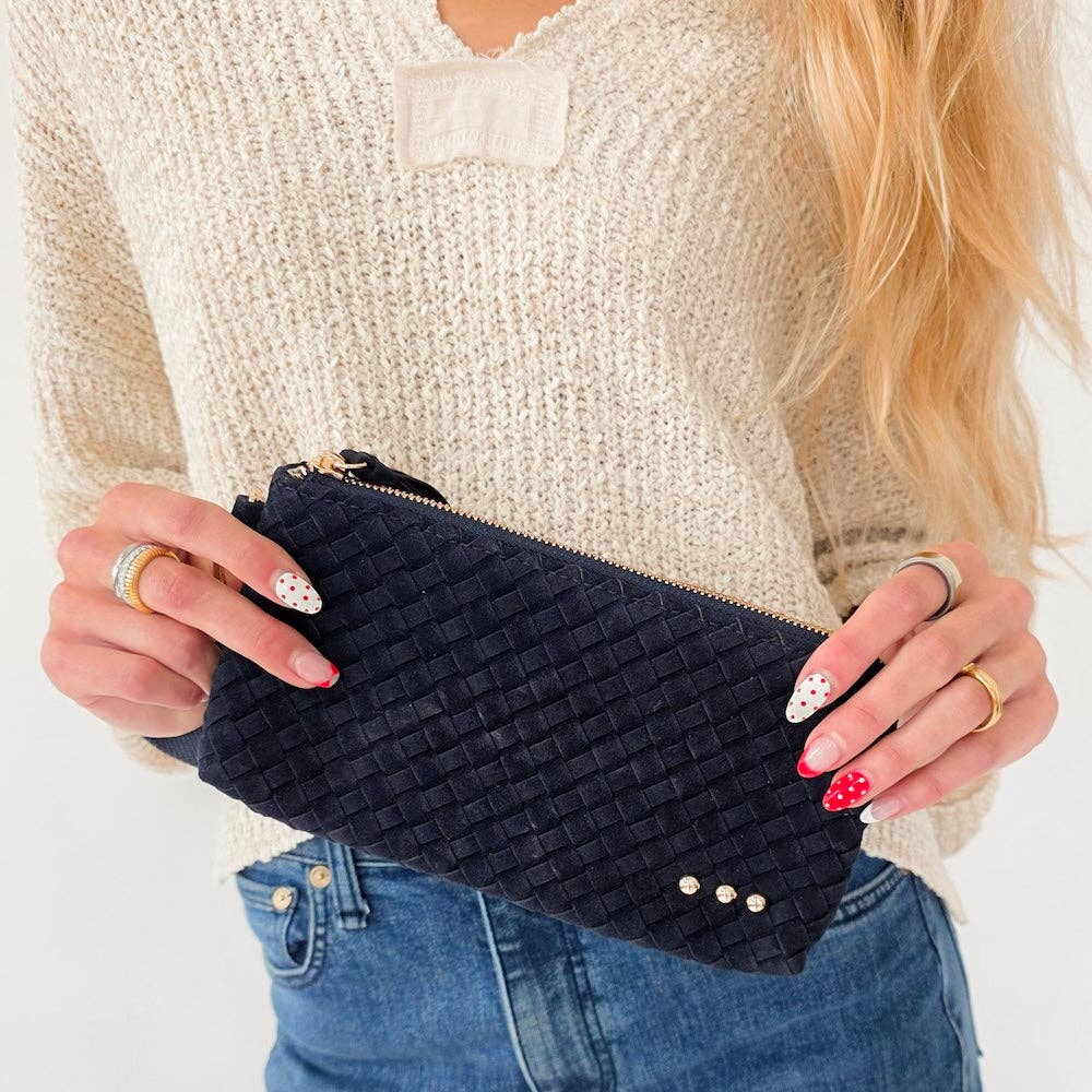 Suede Emma Woven Clutch Wristlet: Primrose