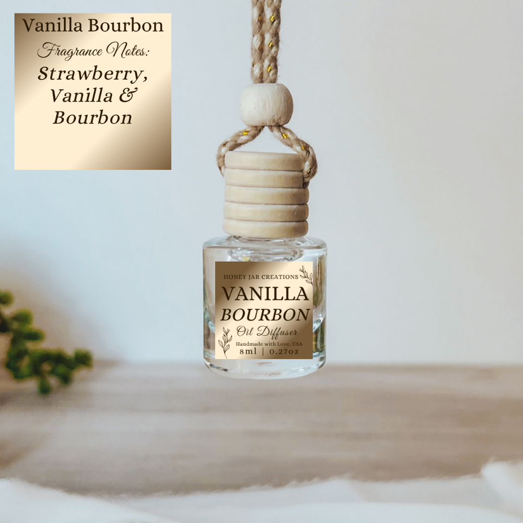 Hanging Car Diffusers | Vanilla Bourbon | Made in USA: Square Bottle