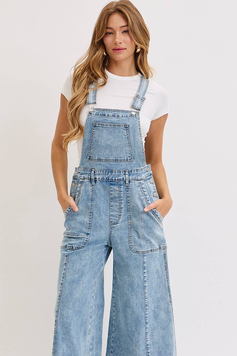 WIDE-LEG DENIM OVERALL JUMPSUIT