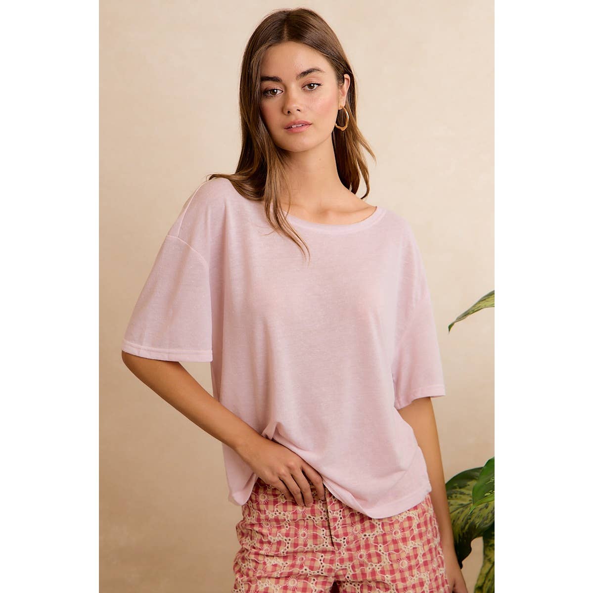 SOLID JERSEY RELAXED FIT SHORT SLEEVES POCKET TOP: LATTE / L