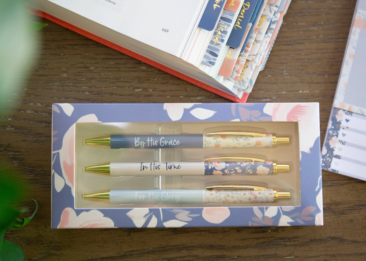 Blue Floral Christian Pens