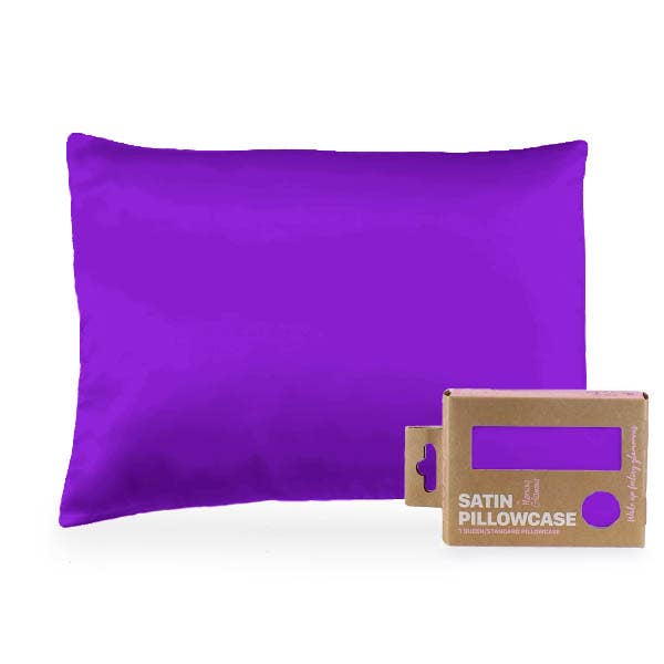 Pink Opalescent Gift Box with Bow - QN/STD Satin Pillowcase : Blue floral