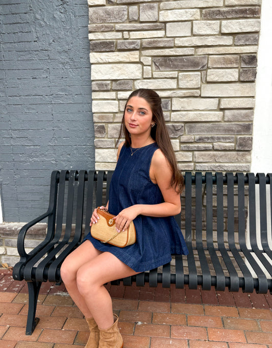 IST6095 DENIM LONGLINE SLEEVELESS TOP AND SHORTS SET: DK DENIM