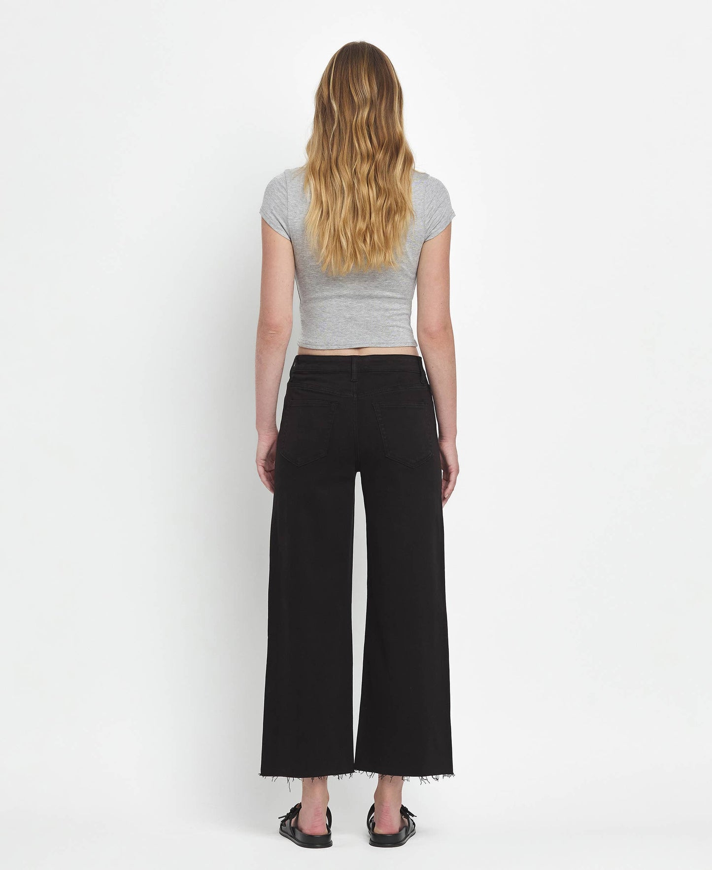 HIGH RISE CROP WIDE LEG JEANS T5894BK: Black