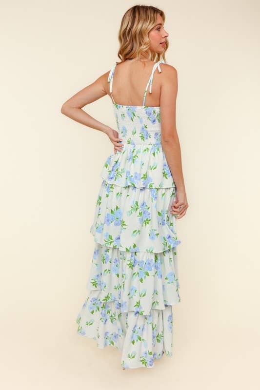 Strap Shoulder Buistier Tiered Maxi Floral Dress
