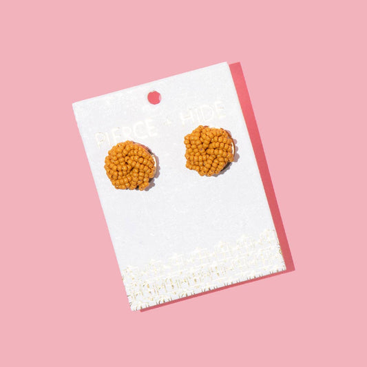 Custom Beaded Knot Stud Earrings | Knotted Stud : Mustard