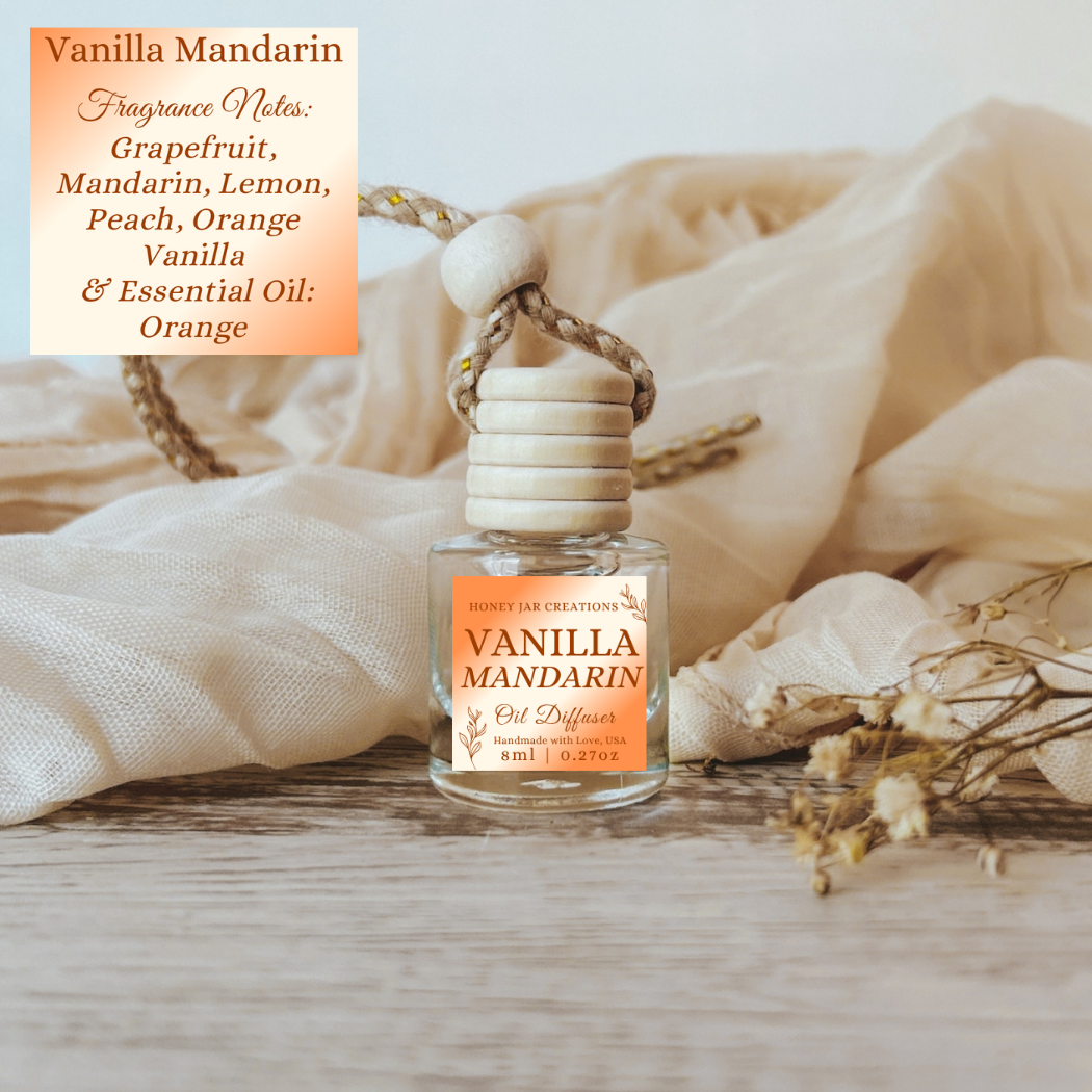 Hanging Car Diffusers | Vanilla Mandarin | Made in USA: Square Bottle