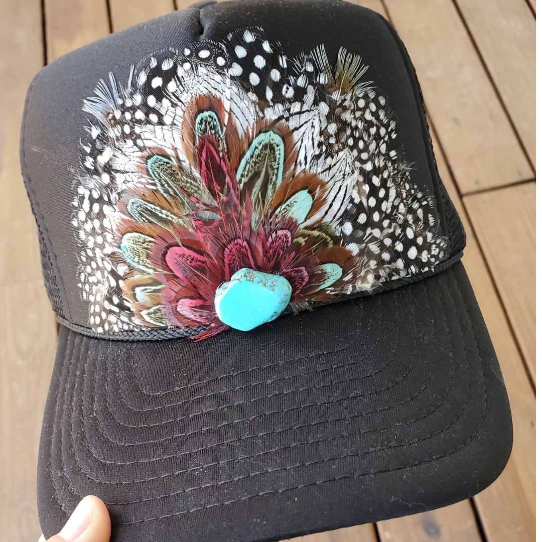 Western Feather Trucker Hat Retro Feather Trucker Hat