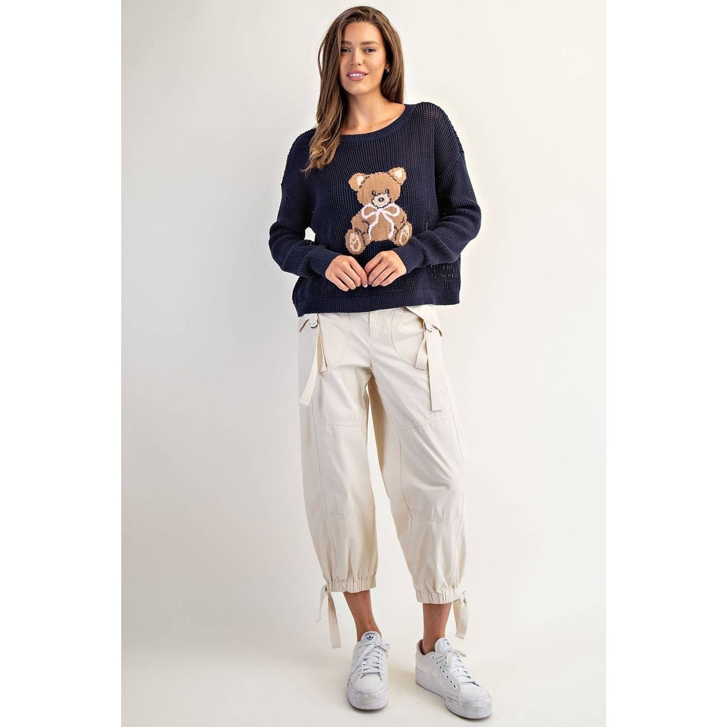 Teddy Bear Knit Sweater Top: NAVY