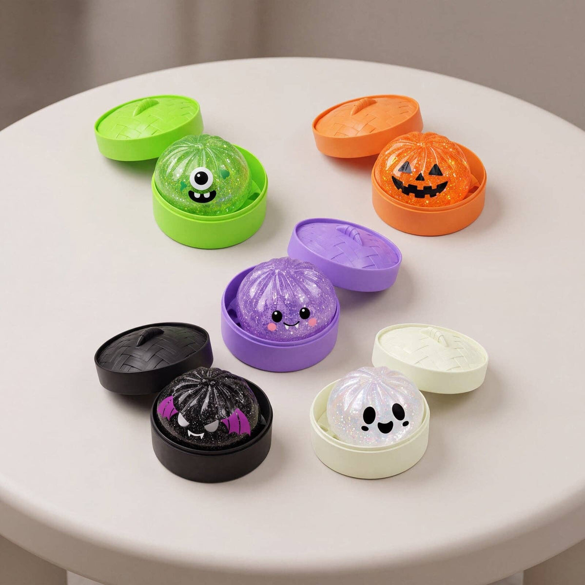 Halloween Steamed Bun with Steamer Basket Squishy Toy: White
