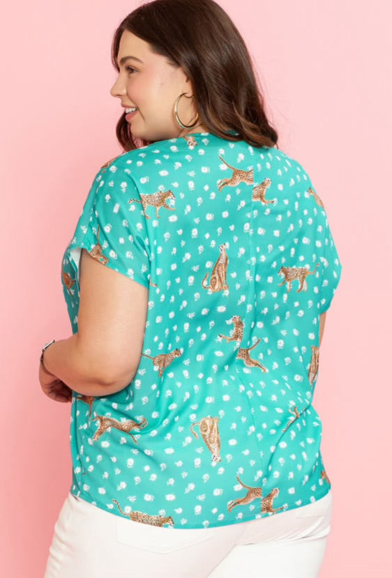 Plus Size Teal Leopard Blouse