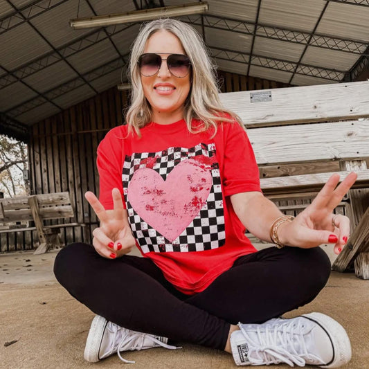 Red Checkered Heart Tee