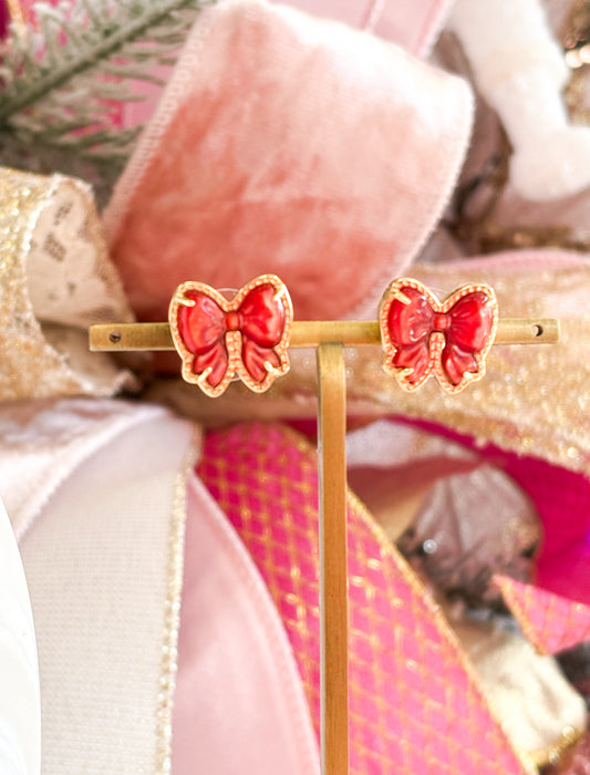 Haley Bow Studs Scarlet Red Mother Of Pearl