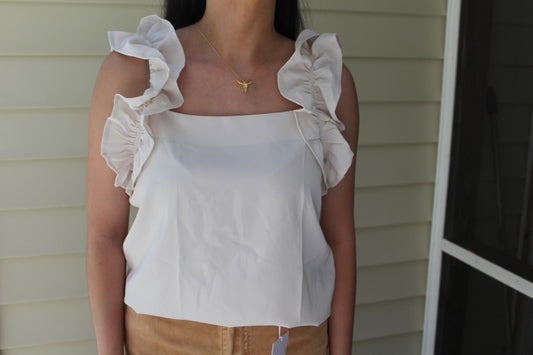 Off White Ruffled Tank