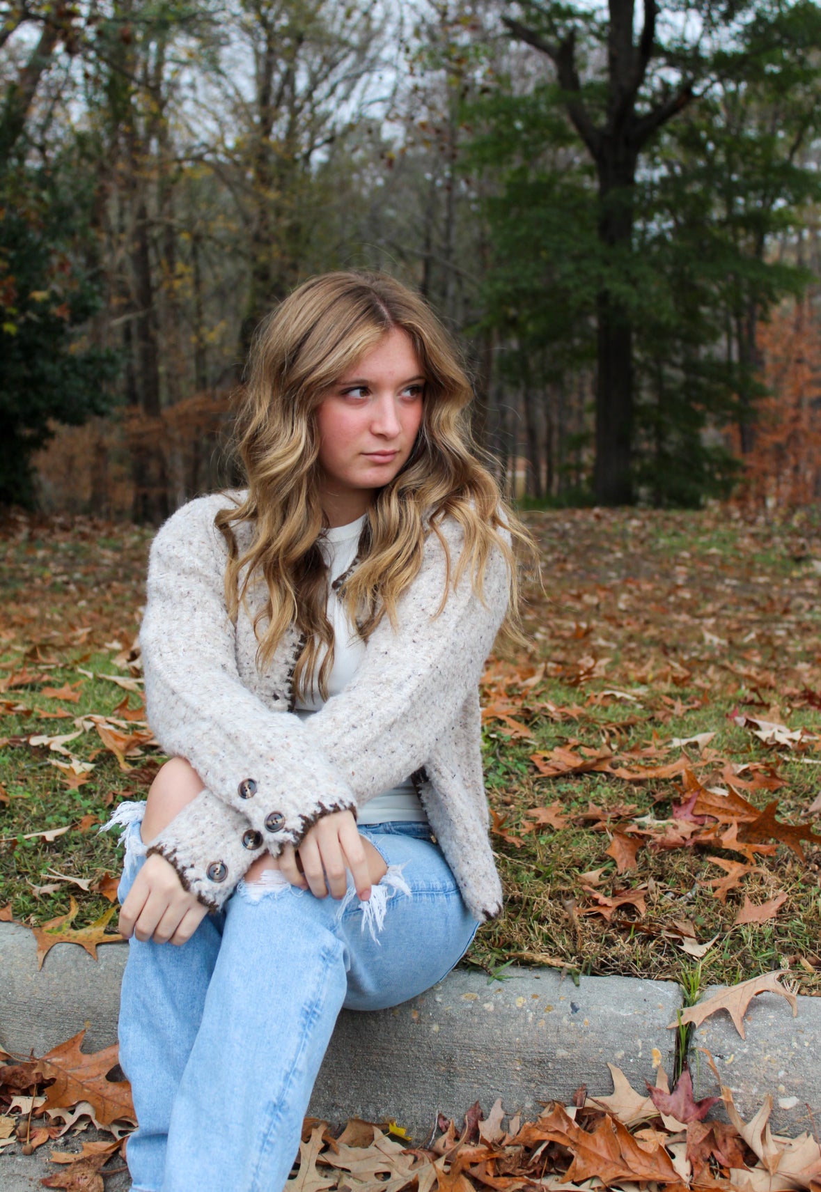 Speckled Yarn Edge Stitched Button Down Cardigan