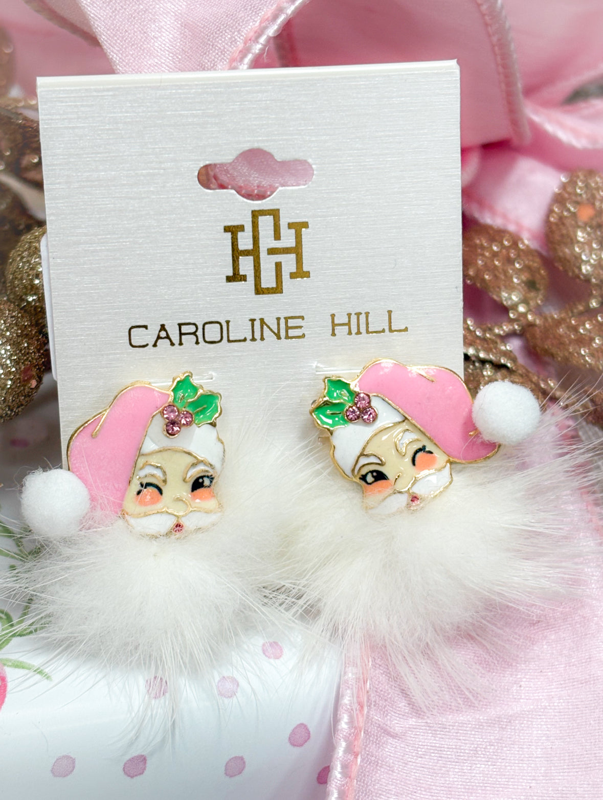 Fuzzy Santa Pink Earrings