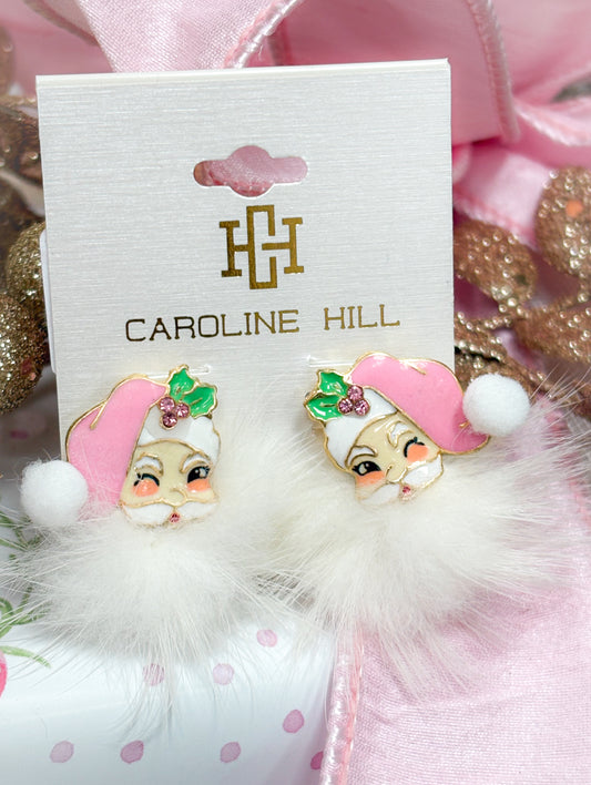 Fuzzy Santa Pink Earrings