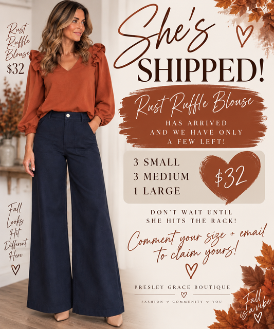 Ruffle Shoulder V-Neck Blouse: Adobe