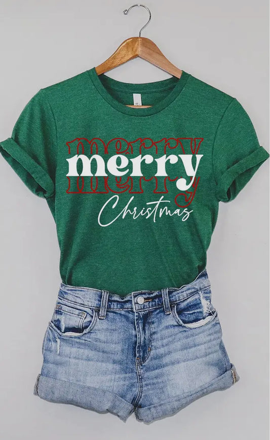 Green Merry Merry Christmas Tee
