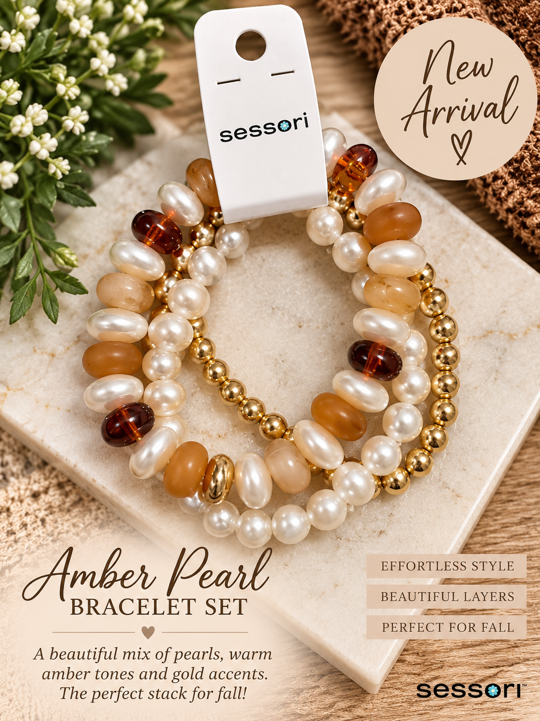Amber Pearl Bracelet Set