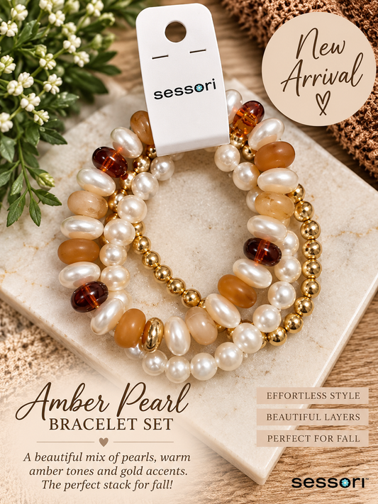 Amber Pearl Bracelet Set
