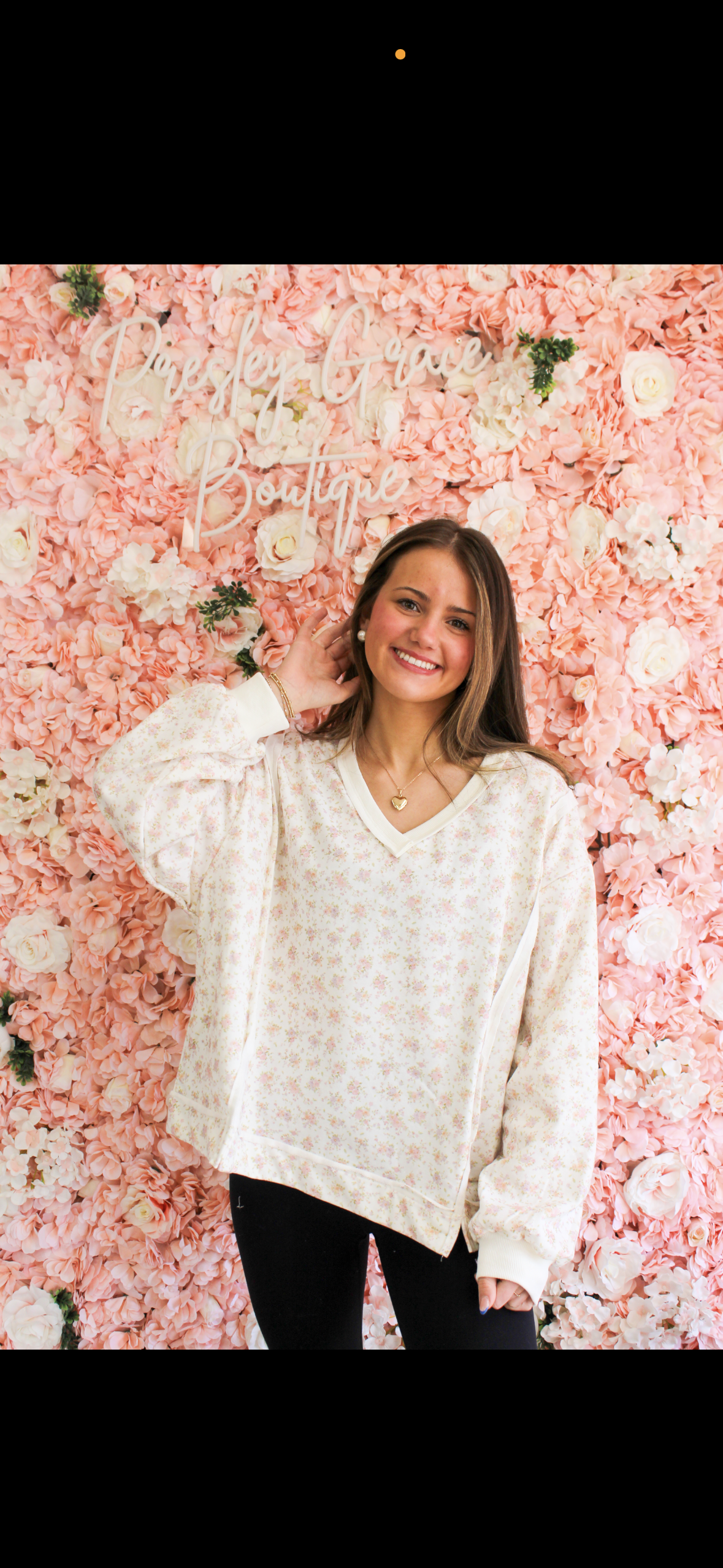 Oversized Floral Print V-Neck Long Sleeve Sweatshirt: IVORY