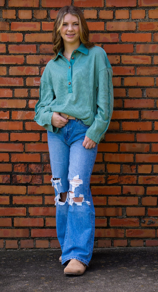 Waffle Long Sleeve Pocket Top