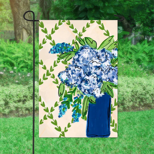 Baxter & Me-Blue Floral with Greenery Garden Flag