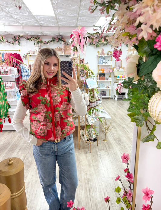 Red and Green Floral Vest