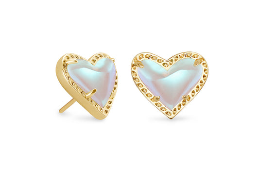 Kendra Scott Ari Heart Stud Earrings – Gold Dichroic Glass