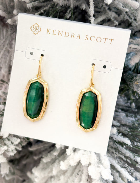 Dani Bezel Drop Earrings Green Tigers Eye