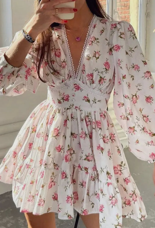 V Neck Pink Floral Romper