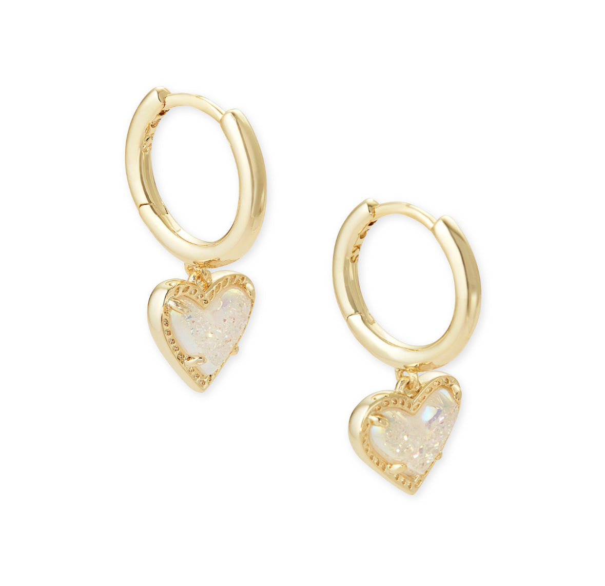 Ari Heart Huggie Earrings – Gold Iridescent Drusy