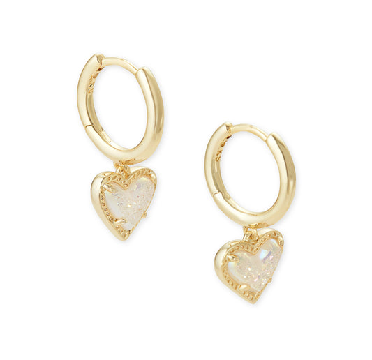 Ari Heart Huggie Earrings – Gold Iridescent Drusy