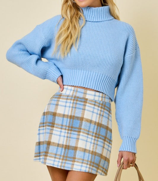 Blue Cropped Turtle Neck Sweater