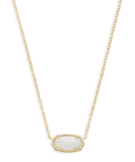 Elisa Short Pendant Necklace – Gold & White Opal