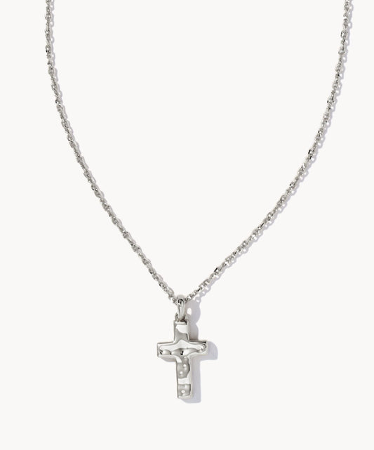 Cross Pendant Necklace – Rhodium White Opal