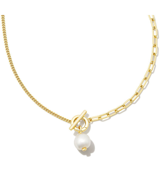 Leighton Pearl Chain Necklace – Gold & White Pearl