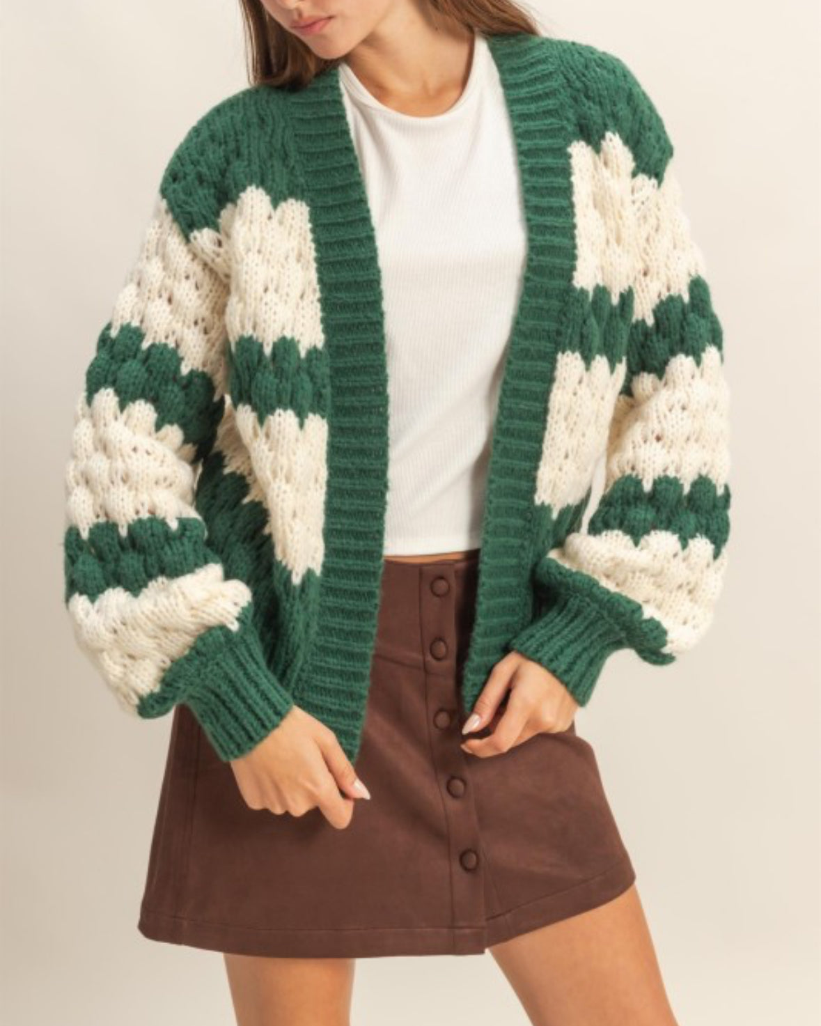 Green and Cream Striped Cardigan