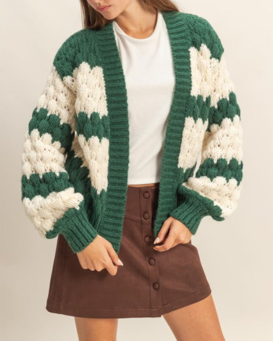 Green and Cream Striped Cardigan