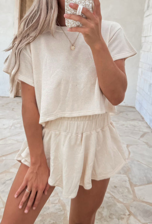 Beige 2 Piece Skort Set