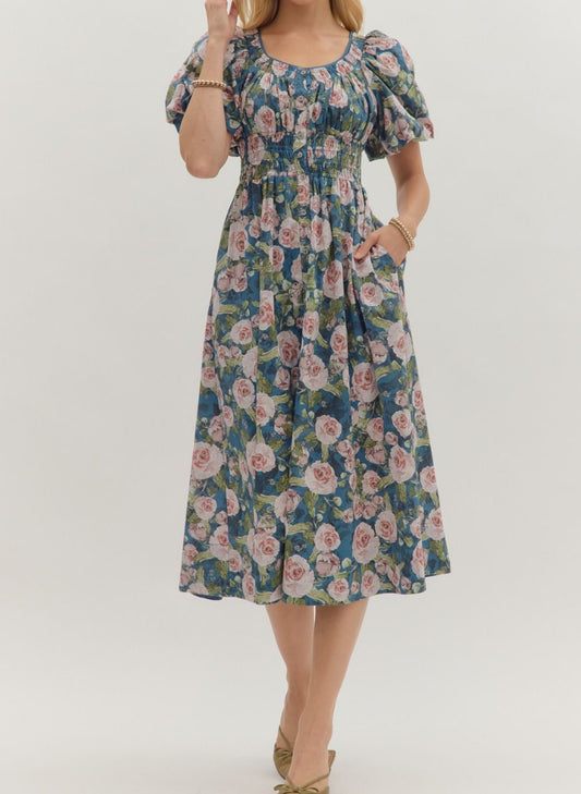 Teal Floral ENTRO Dress