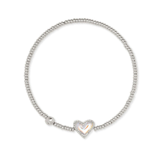 ARI HEART STRETCH BRACELET SILVER DICHROIC GLASS
