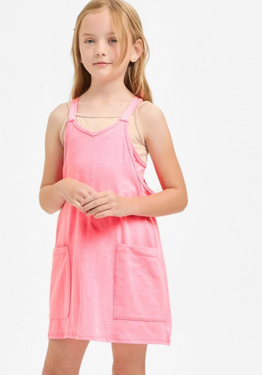 Neon Pink Kids Romper Dress